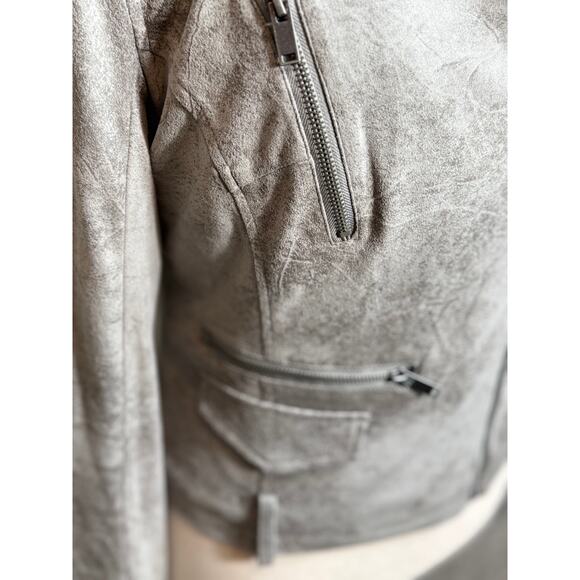 BNCI blanc noir vegan suede moto jacket gray zip closure and pockets lined Sz L - Picture 3 of 12